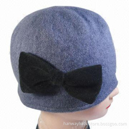 Ladies' Wool knit Beanie with Bow, Fashionable and Soft Hand Feeling, Suitable for Winter